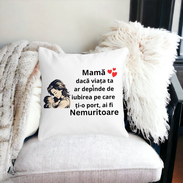 Perna Decorativa pentru Mama 11,40x40 cm, Alba, Mata, Husa Detasabila, Burduf 15 Husa Detasabila