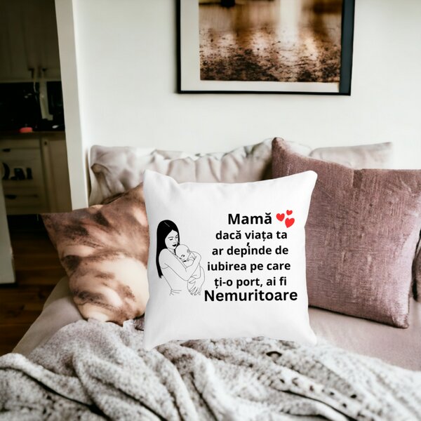 Perna Decorativa pentru Mama 12,40x40 cm, Alba, Mata, Husa Detasabila, Burduf 14 40x40 cm