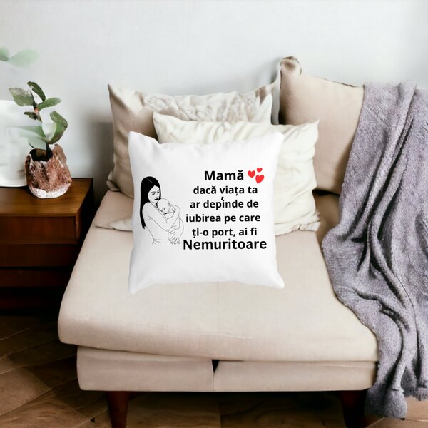 Perna Decorativa pentru Mama 12,40x40 cm, Alba, Mata, Husa Detasabila, Burduf 16 Mata