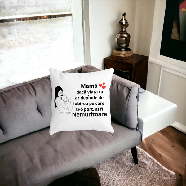 Perna Decorativa pentru Mama 12,40x40 cm, Alba, Mata, Husa Detasabila, Burduf 17 Husa Detasabila