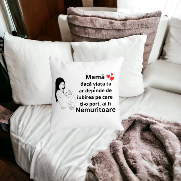Perna Decorativa pentru Mama 12,40x40 cm, Alba, Mata, Husa Detasabila, Burduf 18 Burduf