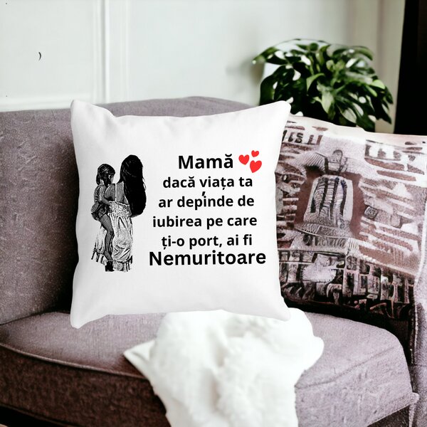 Perna Decorativa pentru Mama 1,40x40 cm, Alba, Mata, Husa Detasabila, Burduf 13 Alba