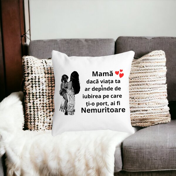 Perna Decorativa pentru Mama 1,40x40 cm, Alba, Mata, Husa Detasabila, Burduf 14 Mata