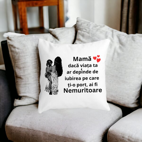 Perna Decorativa pentru Mama 1,40x40 cm, Alba, Mata, Husa Detasabila, Burduf 15 Husa Detasabila