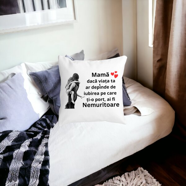 Perna Decorativa pentru Mama 2,40x40 cm, Alba, Mata, Husa Detasabila, Burduf 14 40x40 cm