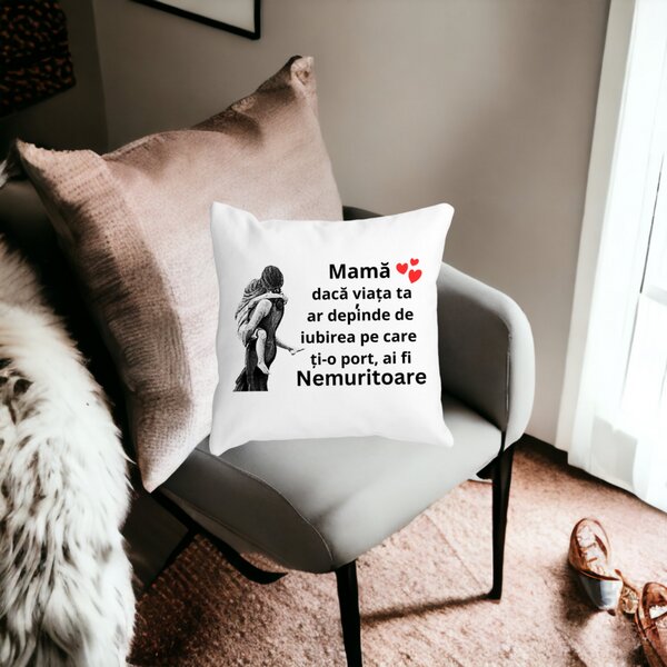Perna Decorativa pentru Mama 2,40x40 cm, Alba, Mata, Husa Detasabila, Burduf 18 Burduf
