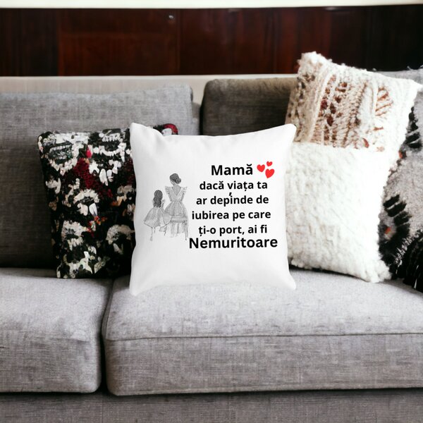 Perna Decorativa pentru Mama 3,40x40 cm, Alba, Mata, Husa Detasabila, Burduf 15 Alba