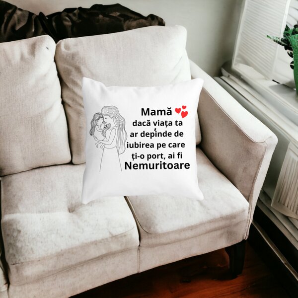 Perna Decorativa pentru Mama 4,40x40 cm, Alba, Mata, Husa Detasabila, Burduf 14 40x40 cm