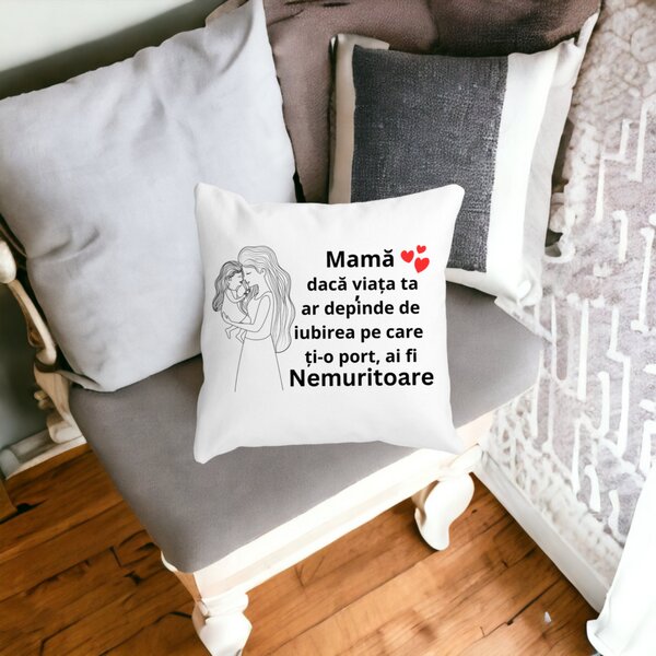 Perna Decorativa pentru Mama 4,40x40 cm, Alba, Mata, Husa Detasabila, Burduf 15 Alba