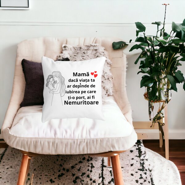 Perna Decorativa pentru Mama 4,40x40 cm, Alba, Mata, Husa Detasabila, Burduf 16 Mata