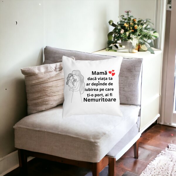 Perna Decorativa pentru Mama 4,40x40 cm, Alba, Mata, Husa Detasabila, Burduf 18 Burduf
