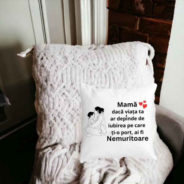 Perna Decorativa pentru Mama 5,40x40 cm, Alba, Mata, Husa Detasabila, Burduf 16 Mata