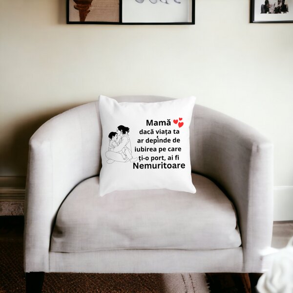 Perna Decorativa pentru Mama 5,40x40 cm, Alba, Mata, Husa Detasabila, Burduf 18 Burduf
