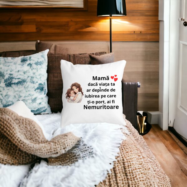 Perna Decorativa pentru Mama 6,40x40 cm, Alba, Mata, Husa Detasabila, Burduf 14 40x40 cm