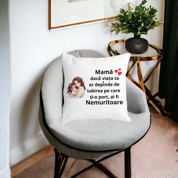 Perna Decorativa pentru Mama 6,40x40 cm, Alba, Mata, Husa Detasabila, Burduf 15 Alba