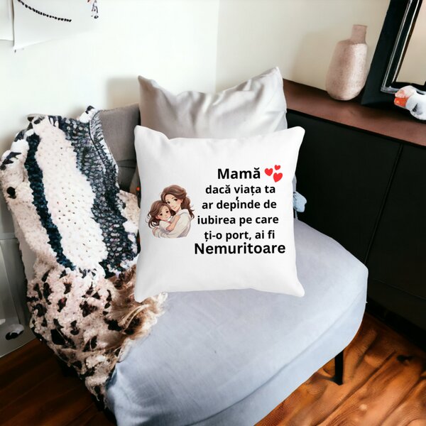 Perna Decorativa pentru Mama 6,40x40 cm, Alba, Mata, Husa Detasabila, Burduf 16 Mata