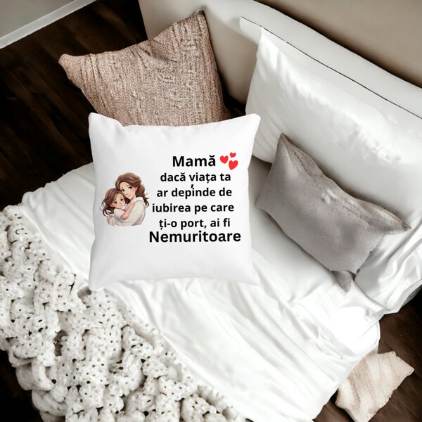 Perna Decorativa pentru Mama 6,40x40 cm, Alba, Mata, Husa Detasabila, Burduf 17 Husa Detasabila