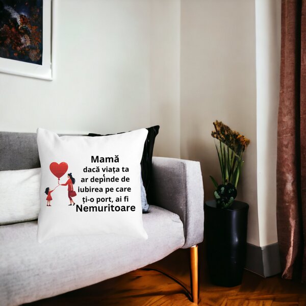 Perna Decorativa pentru Mama 7,40x40 cm, Alba, Mata, Husa Detasabila, Burduf 14 40x40 cm