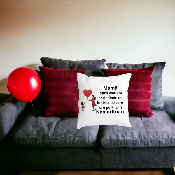 Perna Decorativa pentru Mama 7,40x40 cm, Alba, Mata, Husa Detasabila, Burduf 16 Mata