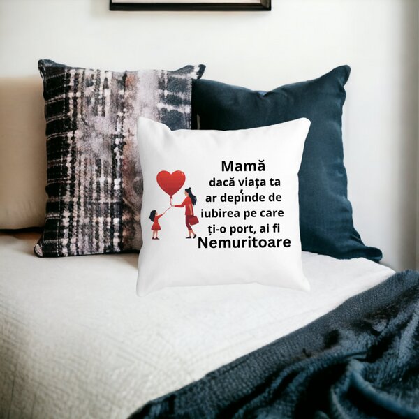 Perna Decorativa pentru Mama 7,40x40 cm, Alba, Mata, Husa Detasabila, Burduf 18 Burduf