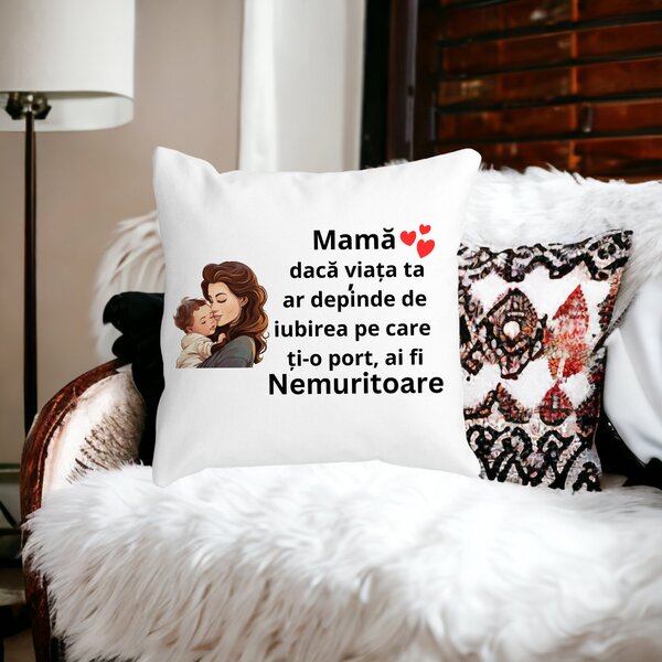 Perna Decorativa pentru Mama 8,40x40 cm, Alba, Mata, Husa Detasabila, Burduf 14 Mata