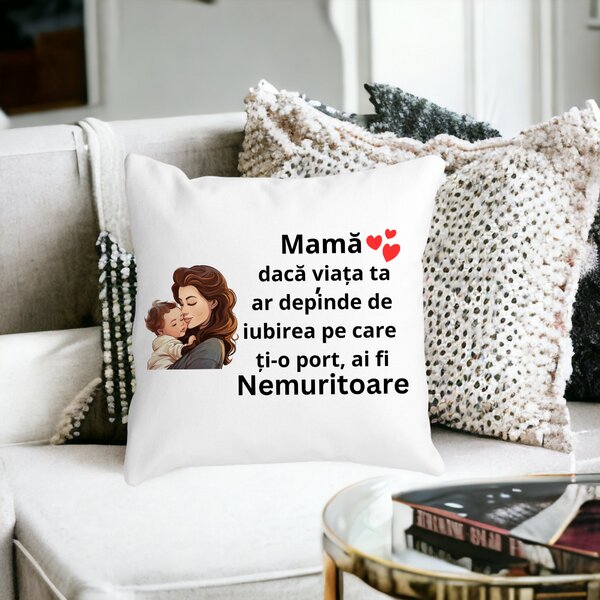 Perna Decorativa pentru Mama 8,40x40 cm, Alba, Mata, Husa Detasabila, Burduf 15 Husa Detasabila