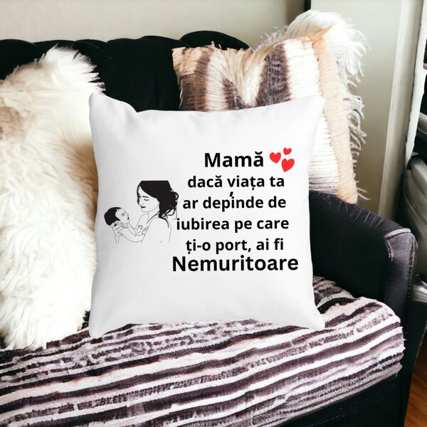 Perna Decorativa pentru Mama 9,40x40 cm, Alba, Mata, Husa Detasabila, Burduf 12 40x40 cm