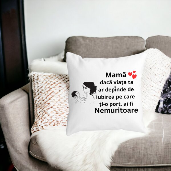 Perna Decorativa pentru Mama 9,40x40 cm, Alba, Mata, Husa Detasabila, Burduf 13 Alba