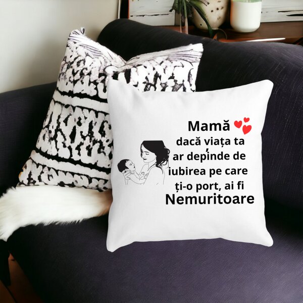 Perna Decorativa pentru Mama 9,40x40 cm, Alba, Mata, Husa Detasabila, Burduf 14 Mata