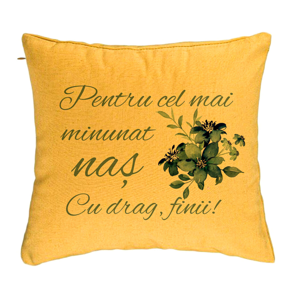 Perna Decorativa pentru Nas 1, 40x40 cm, Galben, Husa Detasabila, Burduf 5 Perna Decorativa pentru Nas 1