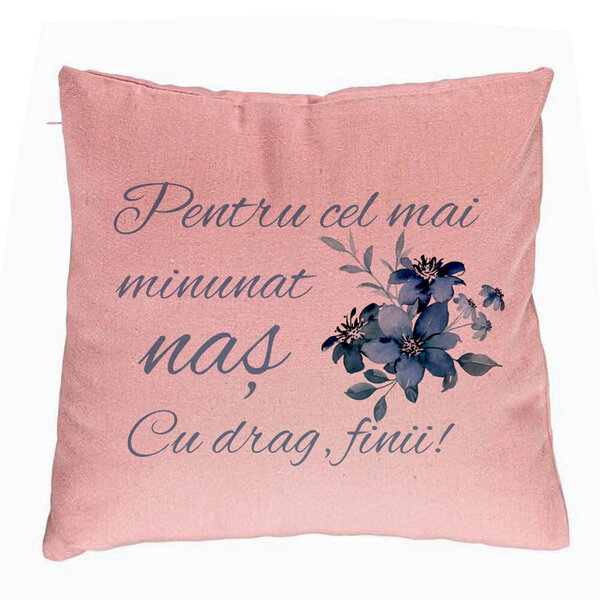 Perna Decorativa pentru Nas 1, 40x40 cm, Roz, Husa Detasabila, Burduf 5 Perna Decorativa pentru Nas 1