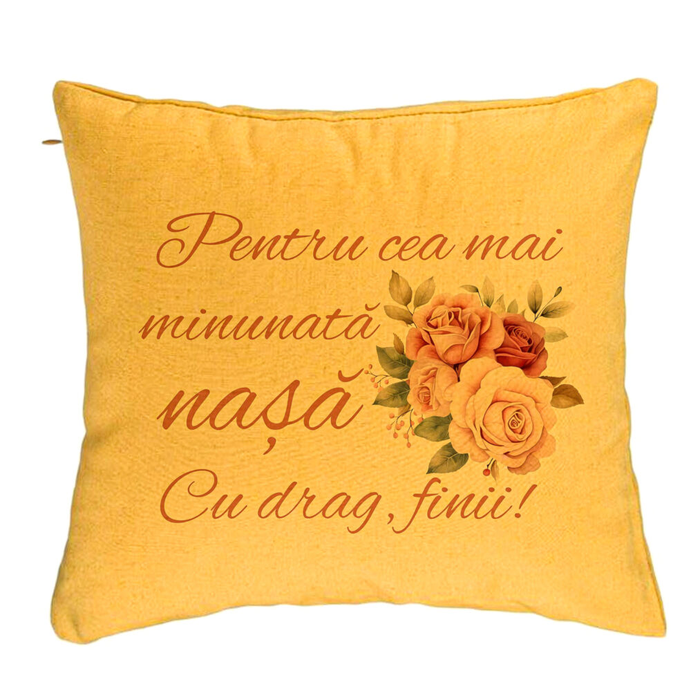 Perna Decorativa pentru Nasa 1, 40x40 cm, Galben, Husa Detasabila, Burduf 5 Perna Decorativa pentru Nasa 1