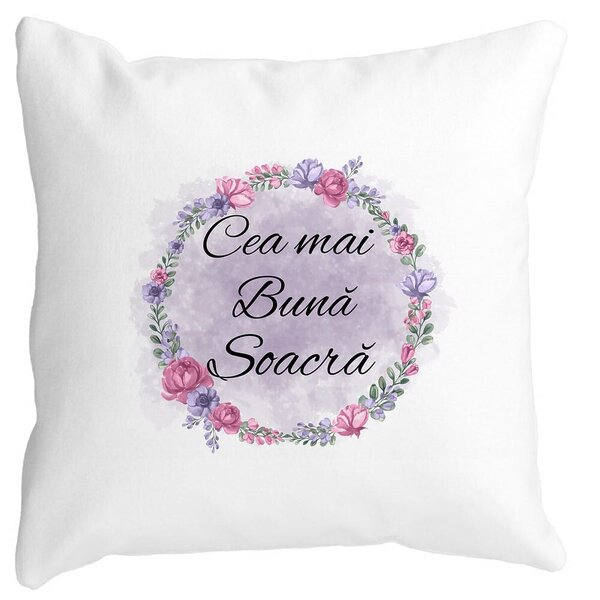 Perna Decorativa pentru Soacra 1, 40x40 cm, Alba, Mata, Husa Detasabila, Burduf 3 Perna Decorativa pentru Soacra 1
