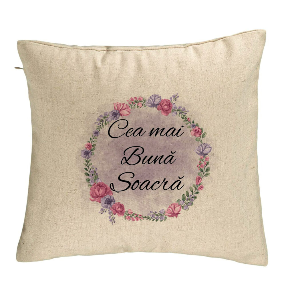 Perna Decorativa pentru Soacra 1, 40x40 cm, Bej, Husa Detasabila, Burduf 5 Perna Decorativa pentru Soacra 1