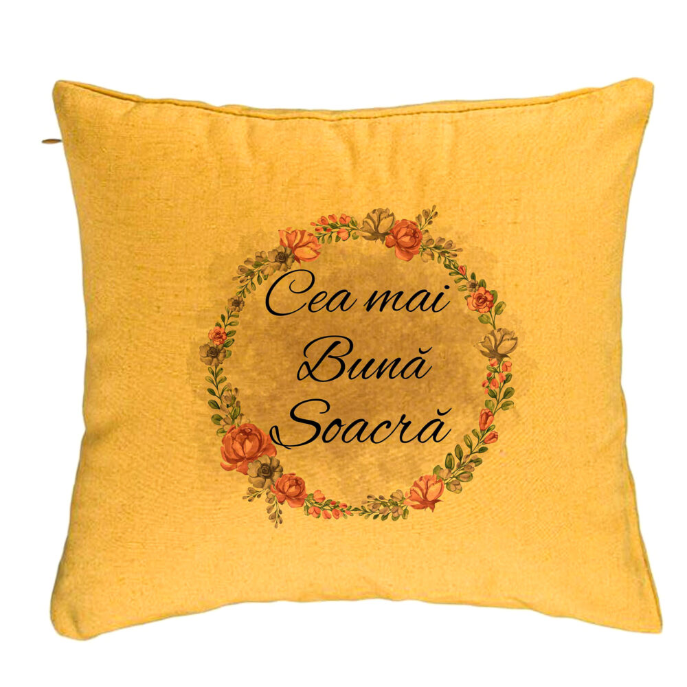 Perna Decorativa pentru Soacra 1, 40x40 cm, Galben, Husa Detasabila, Burduf 5 Perna Decorativa pentru Soacra 1