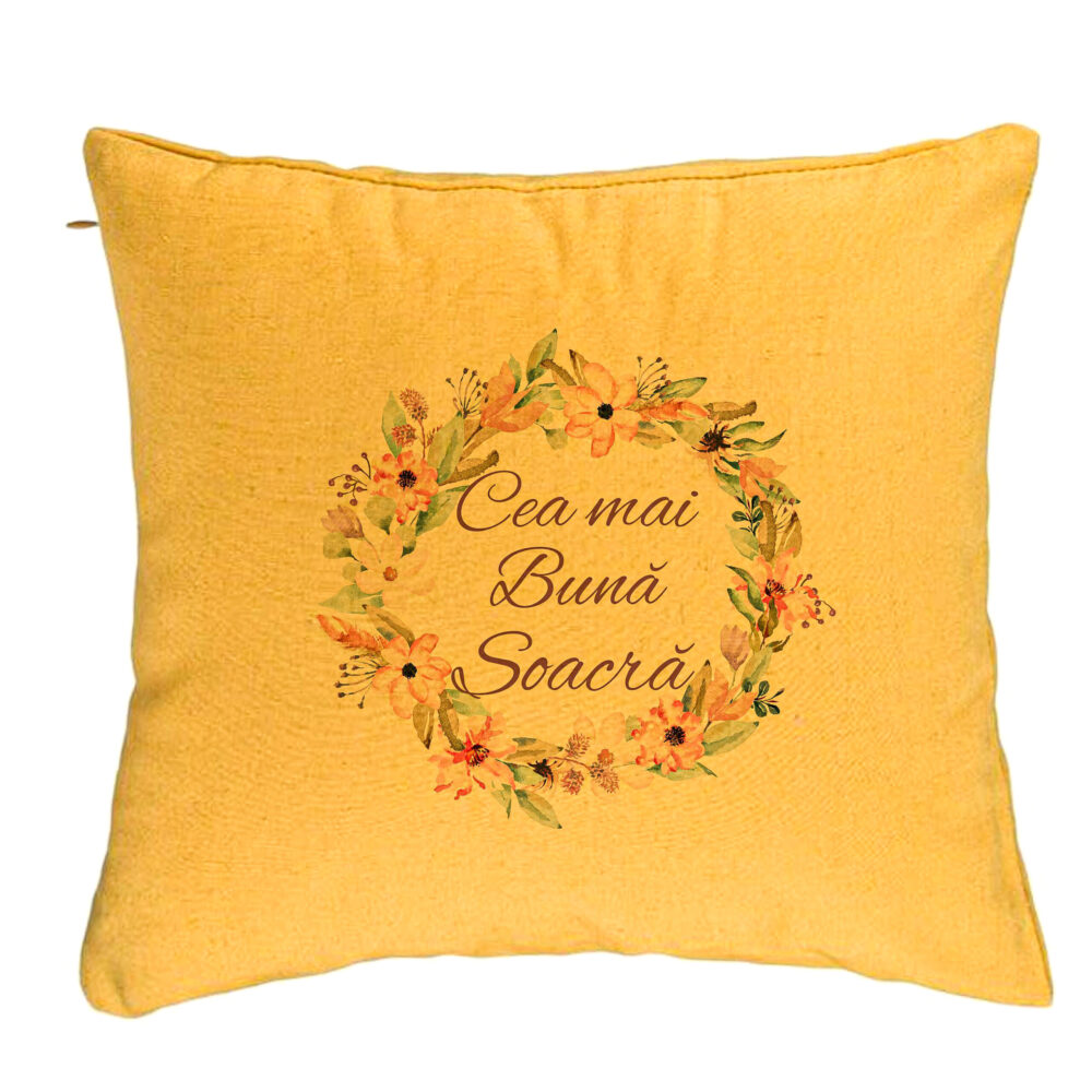Perna Decorativa pentru Soacra 2, 40x40 cm, Galben, Husa Detasabila, Burduf 5 Perna Decorativa pentru Soacra 2