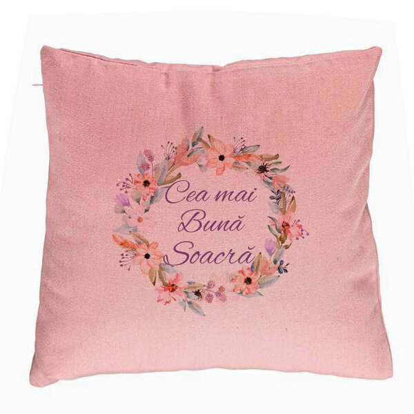 Perna Decorativa pentru Soacra 2, 40x40 cm, Roz, Husa Detasabila, Burduf 5 Perna Decorativa pentru Soacra 2