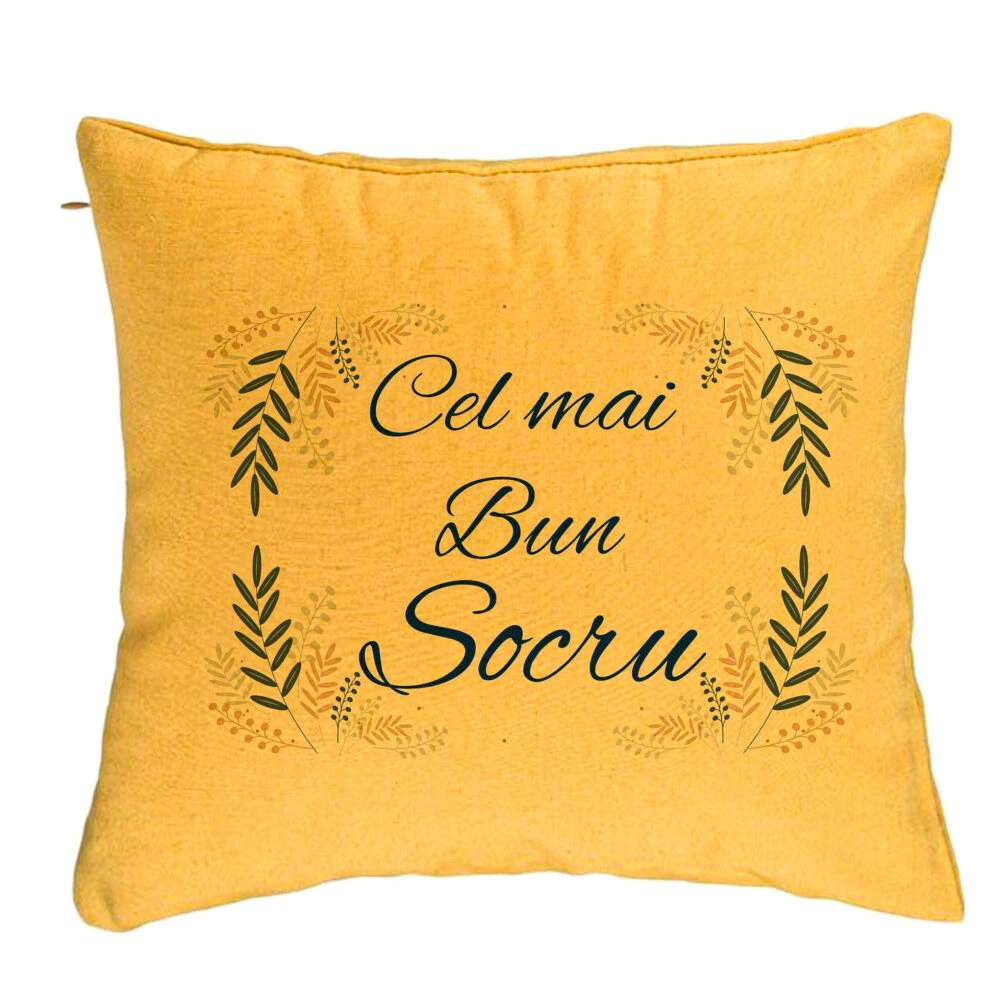 Perna Decorativa pentru Socrul 1, 40x40 cm, Galben, Husa Detasabila, Burduf 5 Perna Decorativa pentru Socrul 1