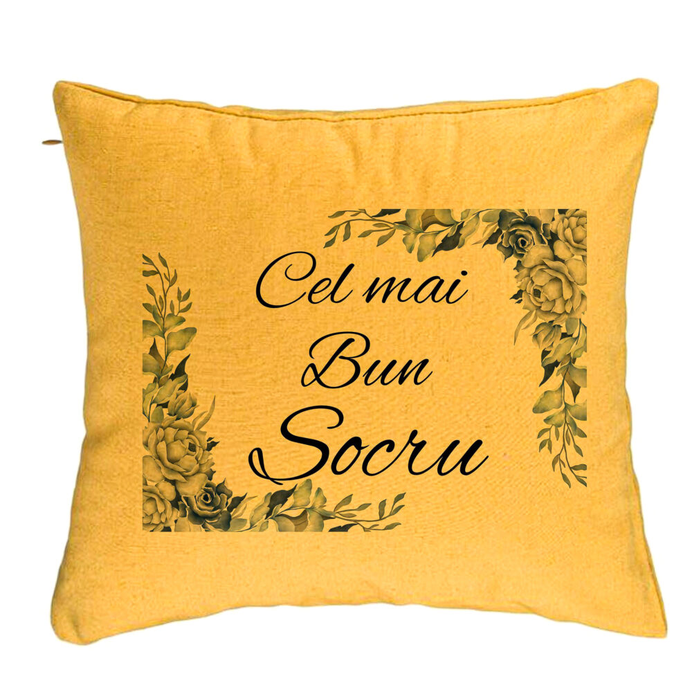 Perna Decorativa pentru Socrul 2, 40x40 cm, Galben, Husa Detasabila, Burduf 5 Perna Decorativa pentru Socrul 2