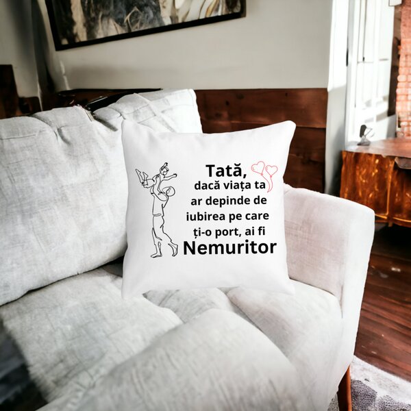 Perna Decorativa pentru Tata 10,40x40 cm, Alba, Mata, Husa Detasabila, Burduf 18 Burduf