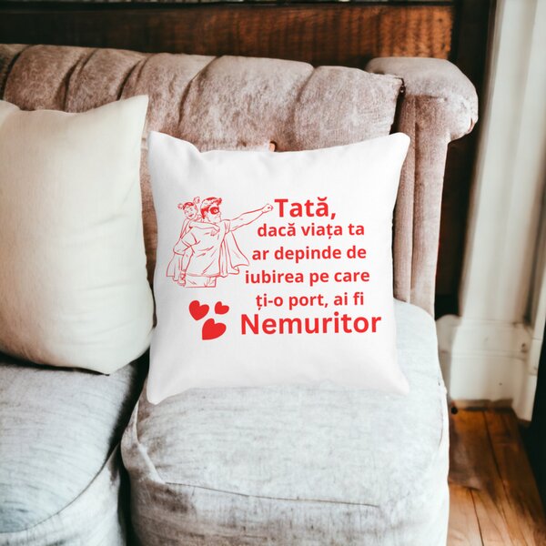 Perna Decorativa pentru Tata 11,40x40 cm, Alba, Mata, Husa Detasabila, Burduf 14 40x40 cm