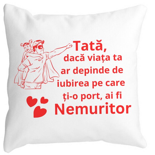 Perna Decorativa pentru Tata 11,40x40 cm, Alba, Mata, Husa Detasabila, Burduf 13 Perna Decorativa pentru Tata 11