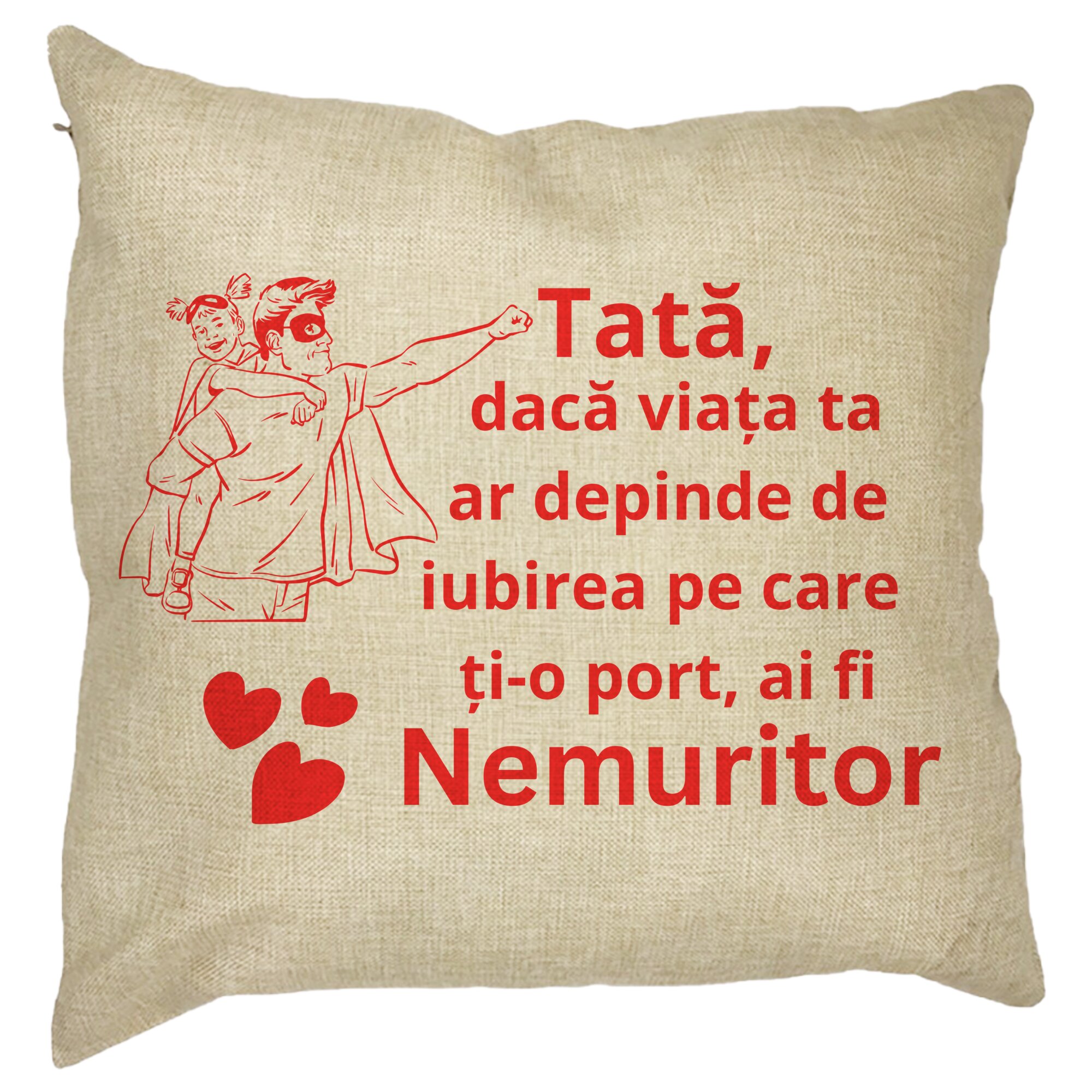 Perna Decorativa pentru Tata 11,40x40 cm, Husa Detasabila, Burduf 11 Perna Decorativa pentru Tata 11