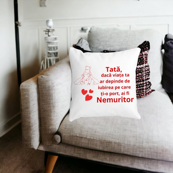 Perna Decorativa pentru Tata 2,40x40 cm, Alba, Mata, Husa Detasabila, Burduf 14 40x40 cm