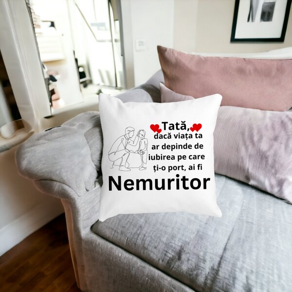 Perna Decorativa pentru Tata 4,40x40 cm, Alba, Mata, Husa Detasabila, Burduf 14 40x40 cm