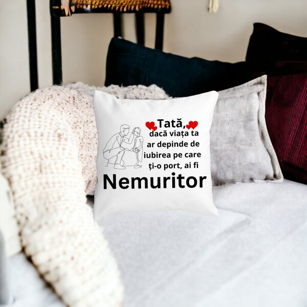 Perna Decorativa pentru Tata 4,40x40 cm, Alba, Mata, Husa Detasabila, Burduf 18 Burduf