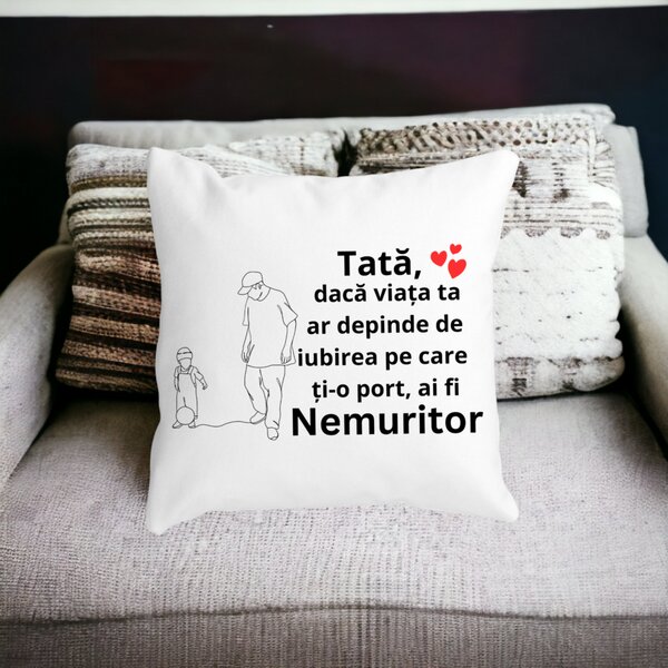 Perna Decorativa pentru Tata 5,40x40 cm, Alba, Mata, Husa Detasabila, Burduf 14 40x40 cm