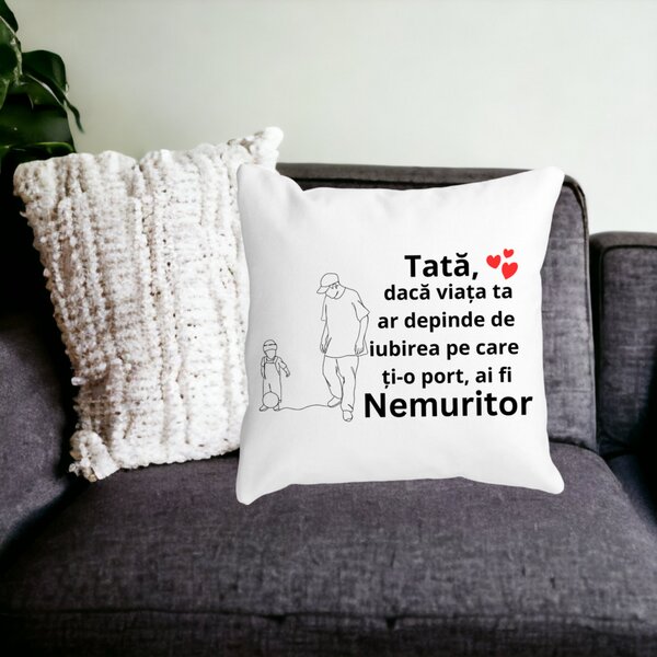 Perna Decorativa pentru Tata 5,40x40 cm, Alba, Mata, Husa Detasabila, Burduf 16 Mata