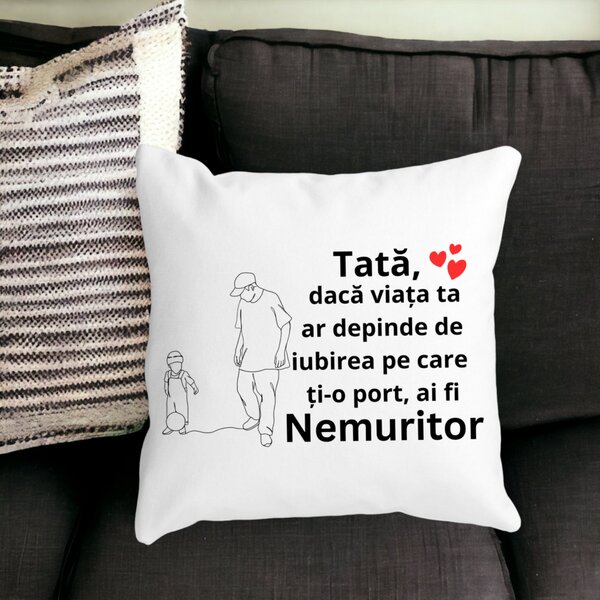 Perna Decorativa pentru Tata 5,40x40 cm, Alba, Mata, Husa Detasabila, Burduf 18 Burduf