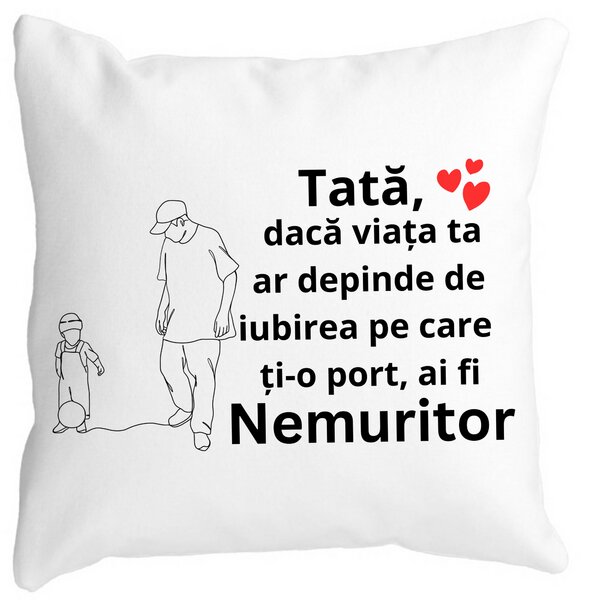 Perna Decorativa pentru Tata 5,40x40 cm, Alba, Mata, Husa Detasabila, Burduf 13 Perna Decorativa pentru Tata 5